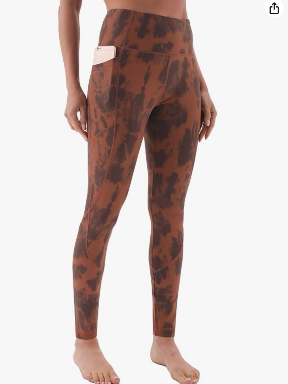 High-Waist Tie-Dye Rust/Brown Leggings with Side Pockets